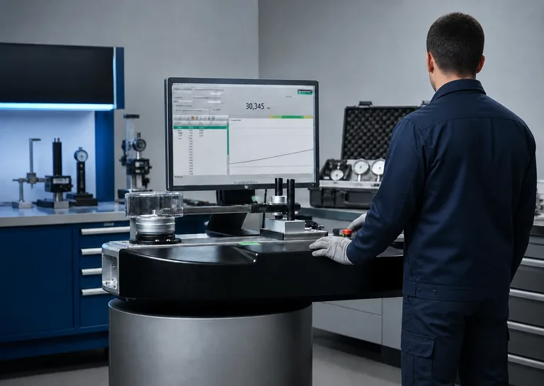 Tecnico durante la taratura di strumenti di misura per officina